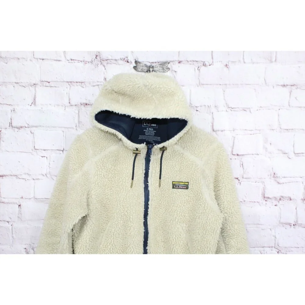LL Bean Mountain Pile Fleece Coat Full Zip Natural Size S - Picture 2 of 9